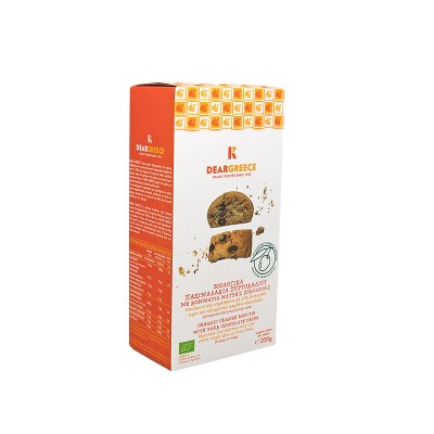 Βιολογικά παξιμαδάκια πορτοκαλιού με κομματάκια μαύρης σοκολάτας- Deargreece 200gr