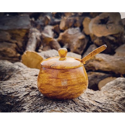 Ξύλινο δοχείο ζάχαρης με κουτάλι 10cm