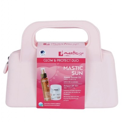 Mastic Sun Glow & Protect Duo Ιριδίζον Λάδι για Μαύρισμα 100ml & Ενυδατική Αντηλιακή Προσώπου για προστασία απο πανάδες και δυσχωμίες 30ml - Mastic Spa