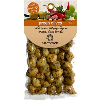Ελιές Πράσινες με Βότανα και Μπαχαρικά 150gr - Anoteron