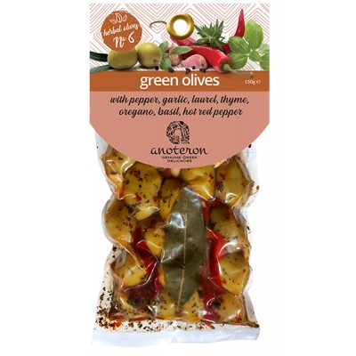 Ελιές Πράσινες με Βότανα και Μπαχαρικά 150gr - Anoteron